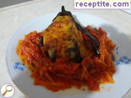 Fan of eggplant with minced meat and tomato sauce
