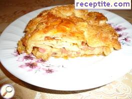 Banitsa with minced meat, mushrooms, cheese and soda