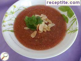 Cold tomato soup with almonds and balsamic vinegar