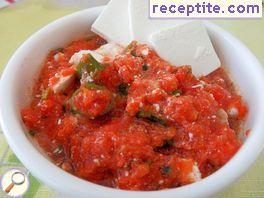 Puree roasted peppers and tomatoes with cheese