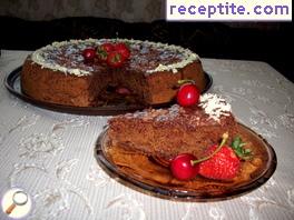 Chocolate sponge cake with cherries