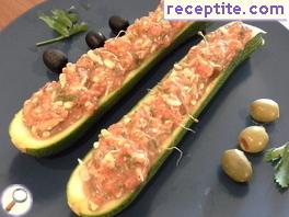 Stuffed zucchini raw seeds and vegetables