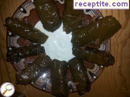 Vine dolmas with minced meat sauce