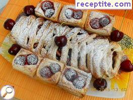 Strudel puff pastry with cherry