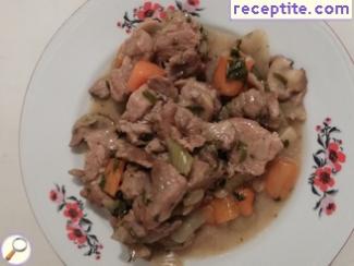 Rich stew with pork and mushrooms