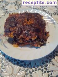 Moussaka with minced meat, rice and roasted peppers