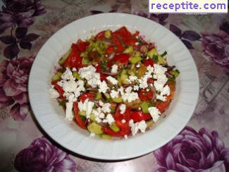 Salad with roasted eggplant, peppers and tomatoes