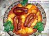 Thin sausage with potatoes in the oven